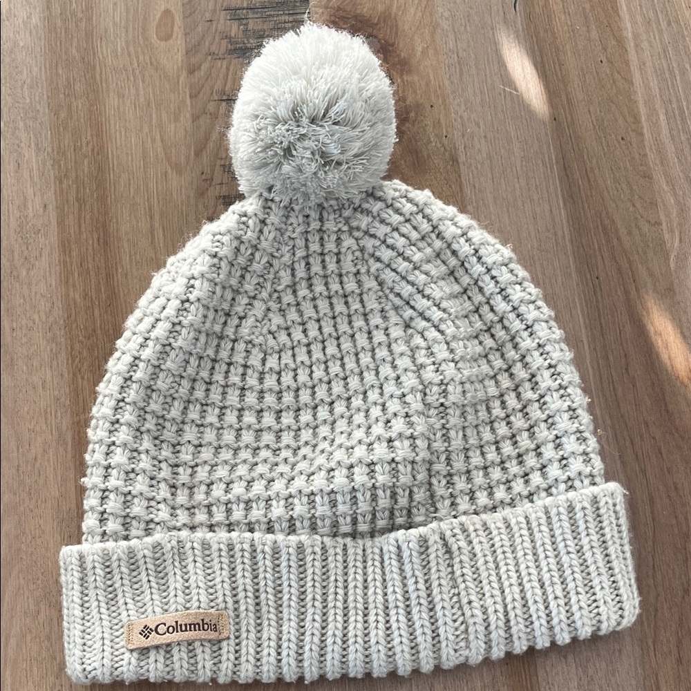 Columbia Kids' Soft Gray Knit Beanie with Pom-Pom